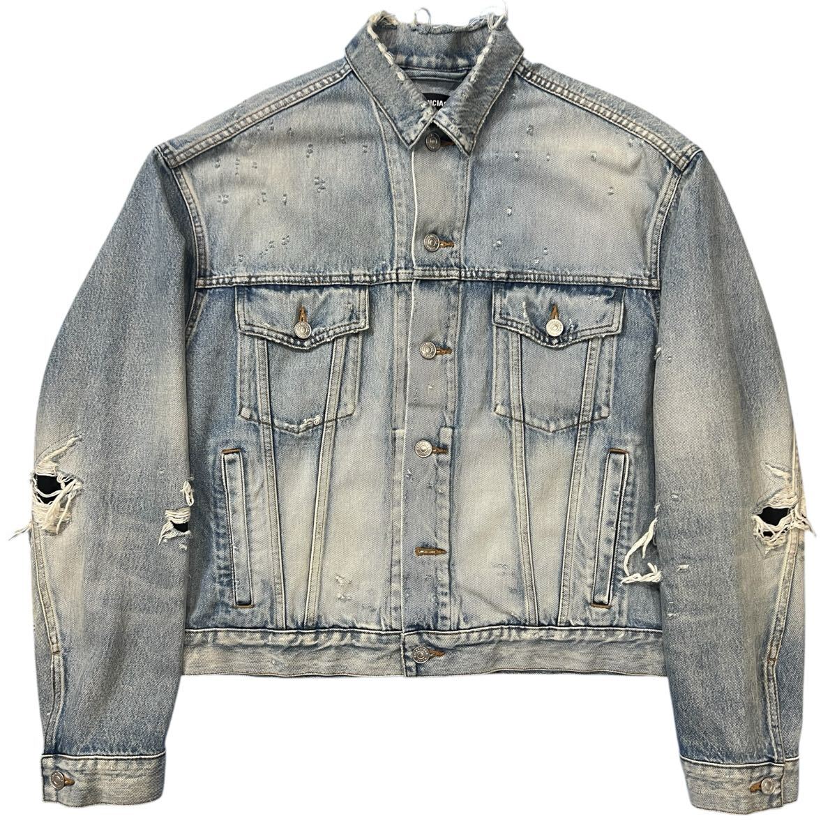 バレンシアガ 2020AW デムナ・ヴァザリア期 ダメージ加工 デニムジャケット BALENCIAGA 2020AW Demna Gvasalia Distressed Denim Jacket拍卖