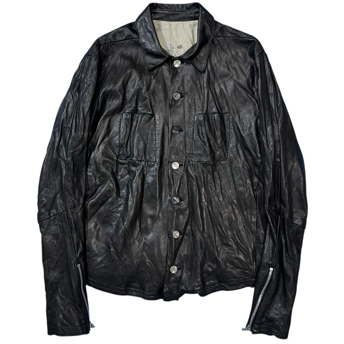 San(サン) 2025年秋 ポップアップストア限定 レザー シングルブレスト ジャケット ブラック San Leather Single Breasted Jacket Black拍卖