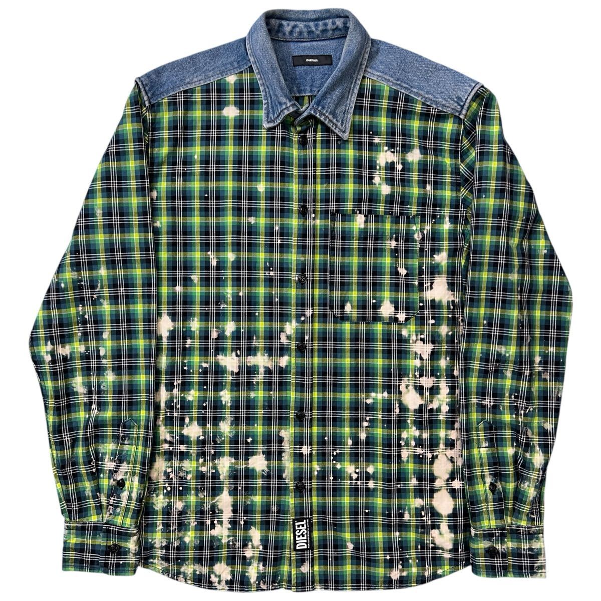 ディーゼル メンズ S-MOON-CHECK 刺繍・加工 コンビネーション シャツ DIESEL Men's S-MOON-CHECK Embroidery & Treated Combination Shirt拍卖