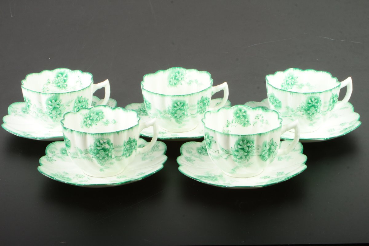 【英国アンティーク】A&B Jones and Sons Longton/ロングトン ◎ カップ&ソーサー 5客セット 王冠刻印 ティーカップ ◎ #5535拍卖