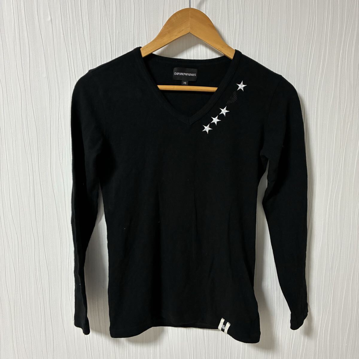 EMPORIO ARMANI エンポリオアルマーニ Vネック 長袖Tシャツ ブラック レディース サイズXS 刺繍 トップス a1284拍卖