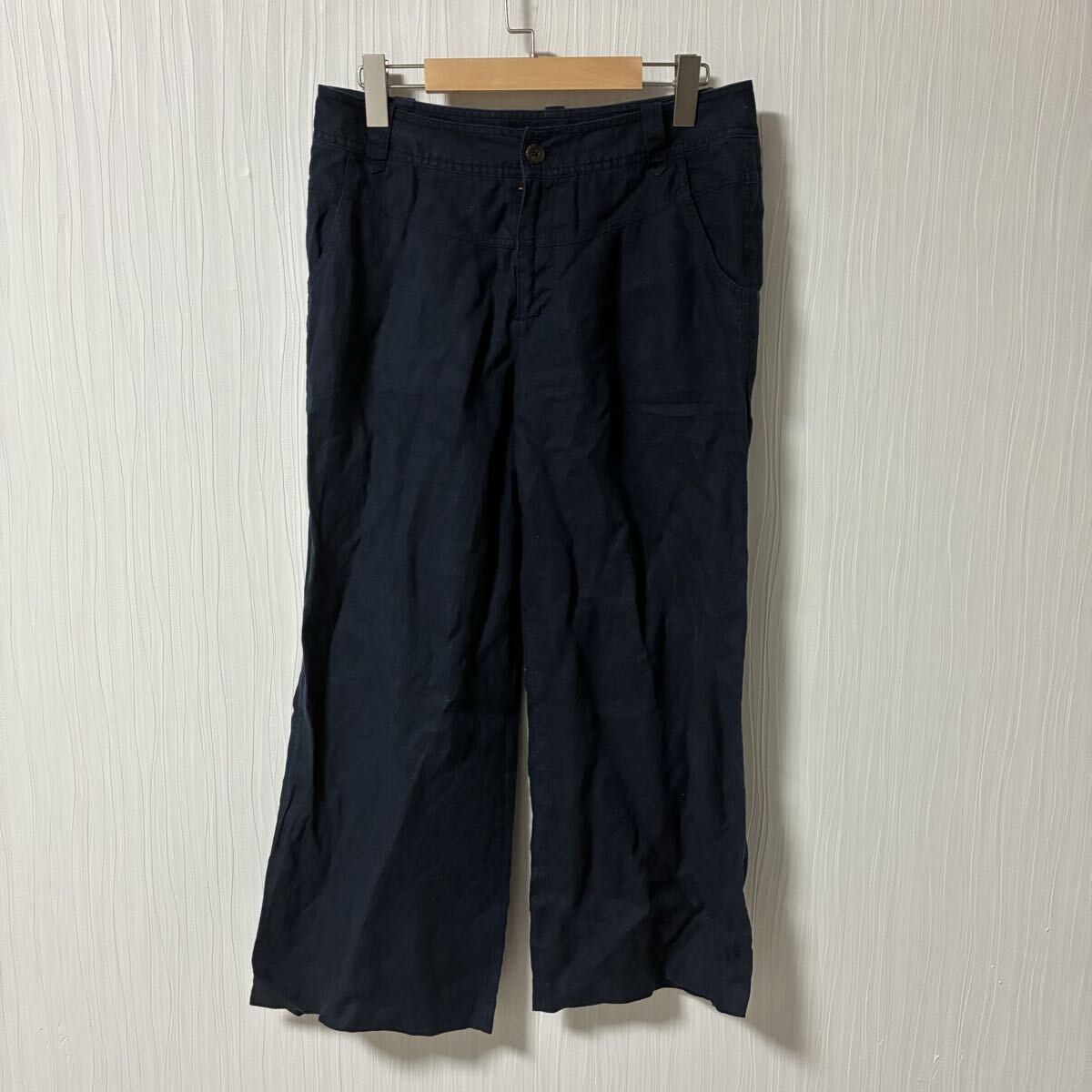 CROCODILE クロコダイル リネンパンツ ネイビー メンズ サイズLL 麻100% 紳士 a1300拍卖