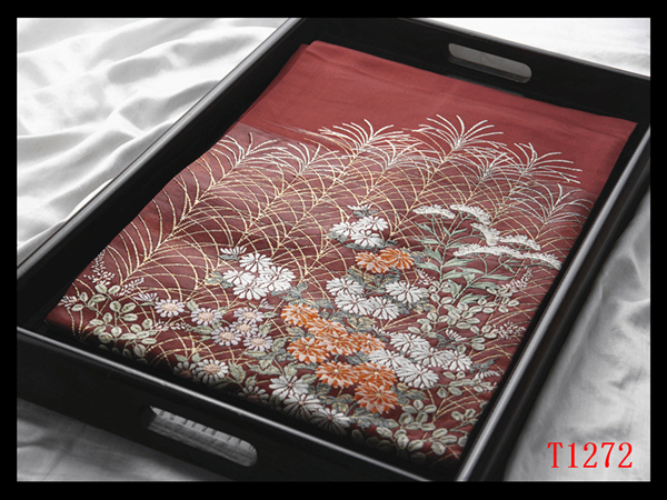 蔵【T1272】厳選逸品 秋草紋 蘇芳香色地 気品豊かに 正絹純金糸高級美術名古屋帯 ◇検簪着物袋帯和装小物帯締め拍卖