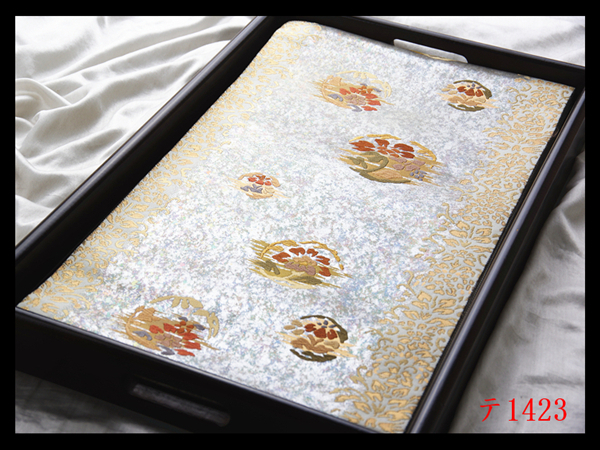 蔵【テ1423】西陣逸品 引き箔 草花の丸紋 シルバー色地 気品豊かに 正絹純金糸六通高級美術袋帯 ◇検◇簪着物名古屋帯和装小物帯締め拍卖