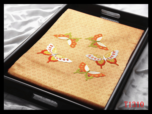 蔵【T1310】厳選美品 刺繍 蝶紋 赤橙色地 気品豊かに 正絹純金糸高級美術名古屋帯 ◇検簪着物袋帯和装小物帯締め拍卖