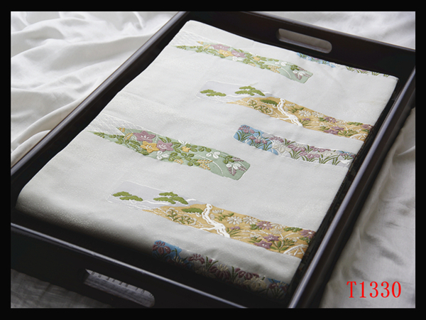 蔵【T1330】厳選逸品 錦織 秋草紋 白鼠色地 気品豊かに 正絹高級美術名古屋帯 ◇検簪着物袋帯和装小物帯締め拍卖