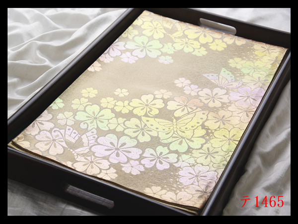 蔵【テ1465】厳選逸品 花蝶紋 暈し 気品豊かに 正絹六通高級美術袋帯 ◇検◇簪着物名古屋帯和装小物帯締め拍卖