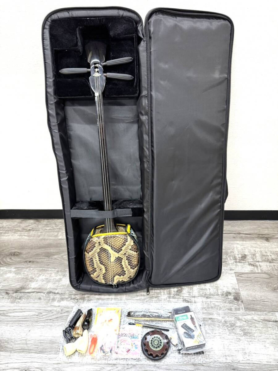 三味線 三線 ケース2種類付 沖縄 琉球 日本楽器 和楽器 弦楽器 クリップチューナー・三線弦・クロマチック調子笛・バチなどオマケあり拍卖