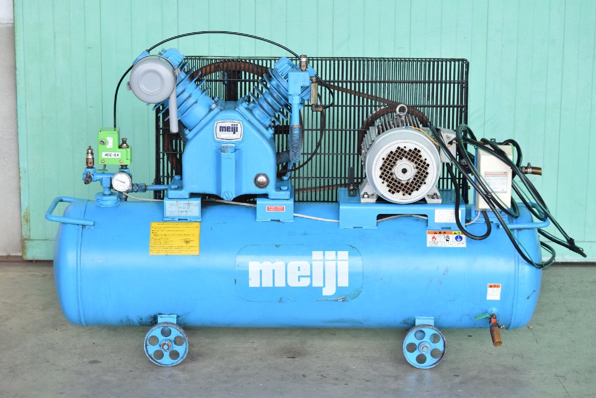 【3.7kW/5馬力】コンプレッサー 明治 GK-37 6 60Hz 2008年 動画あり 点検、清掃済み!!三重県拍卖