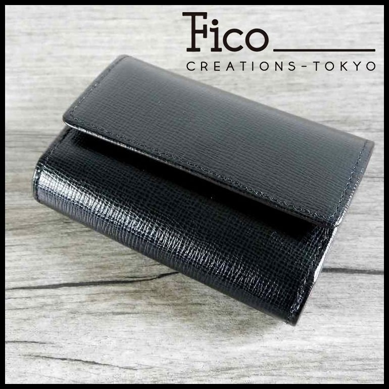 おすすめ! 新品 即決 定価11,000円 fico フィーコ キーケース 黒 型押し 牛革製 小銭入れ付き メンズ 【3936】拍卖