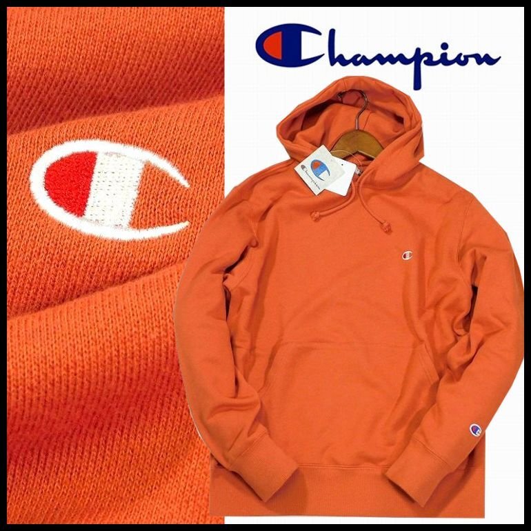 新品 1円~ チャンピオン フーディー パーカー L オレンジ スウェット プルオーバー COTTON USA使用 Champion メンズ【4708】拍卖