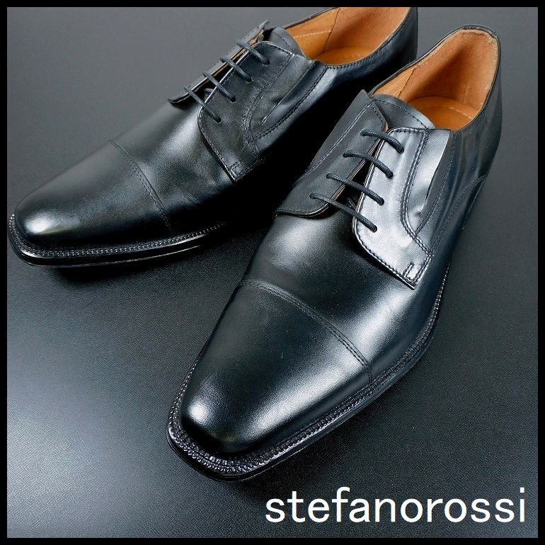 未使用 訳有 1円~ ステファノロッシ ストレートチップ 24.5cm 黒 外羽根 天然皮革 stefanorossi メンズ【4862】拍卖