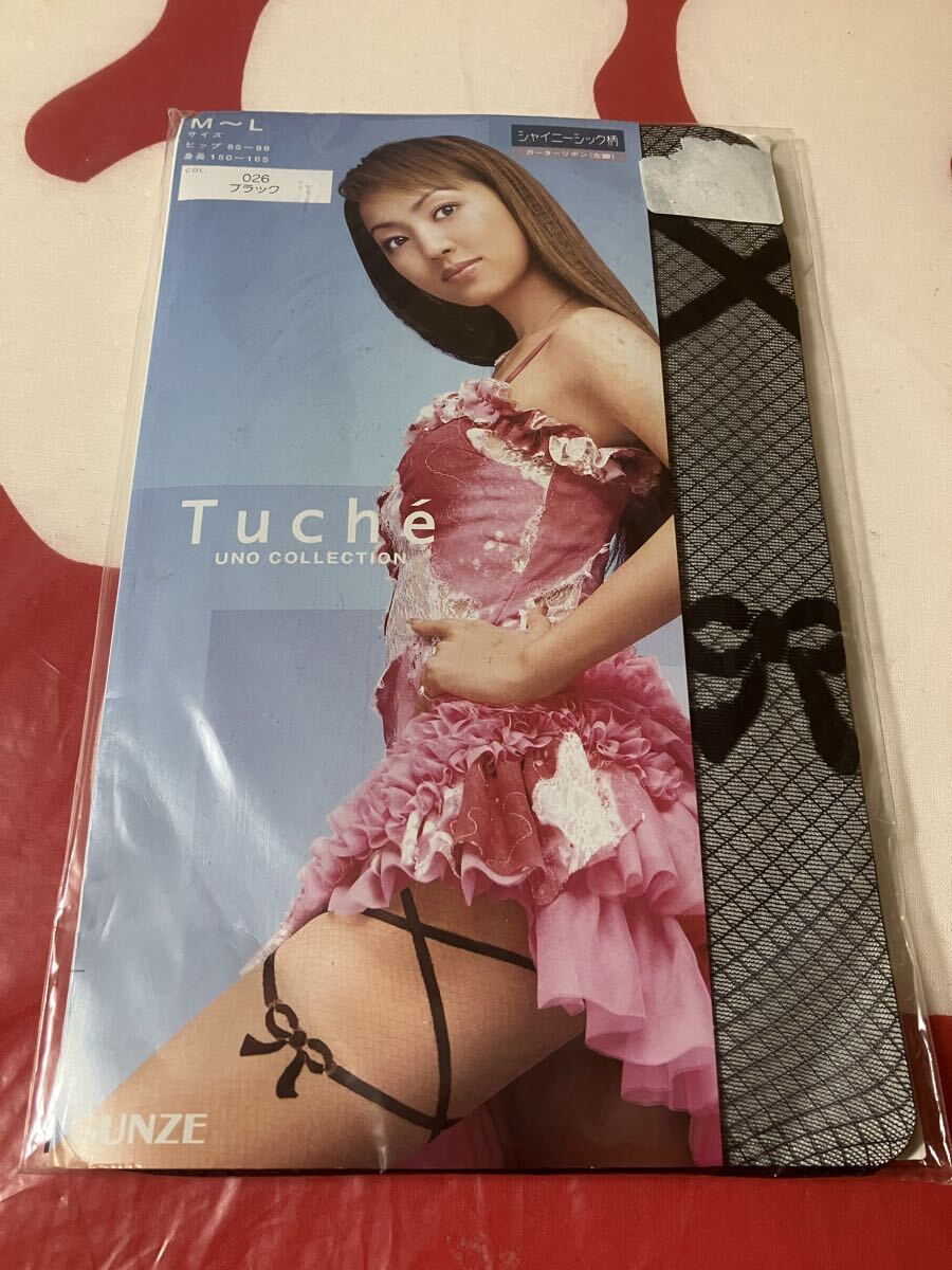 gunze tuche ガーターリボン ブラック 黒 パンティストッキング グンゼ パンスト 柄 デザイン panty stocking トゥシェ 模様 編み 網拍卖