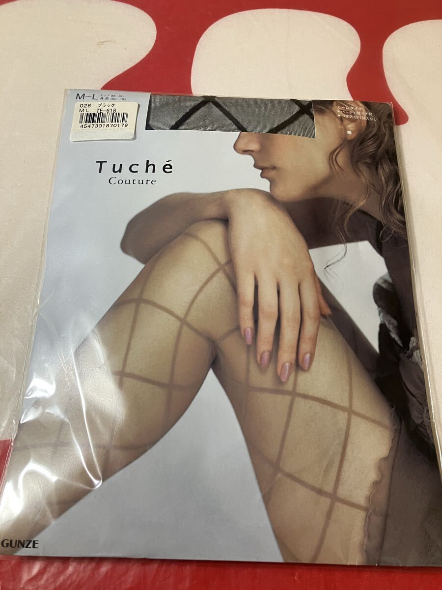 gunze tuche couture モーレダイヤ ブラック パンティストッキング グンゼ パンスト 柄 デザイン panty stocking トゥシェ 模様 黒 マチ付拍卖