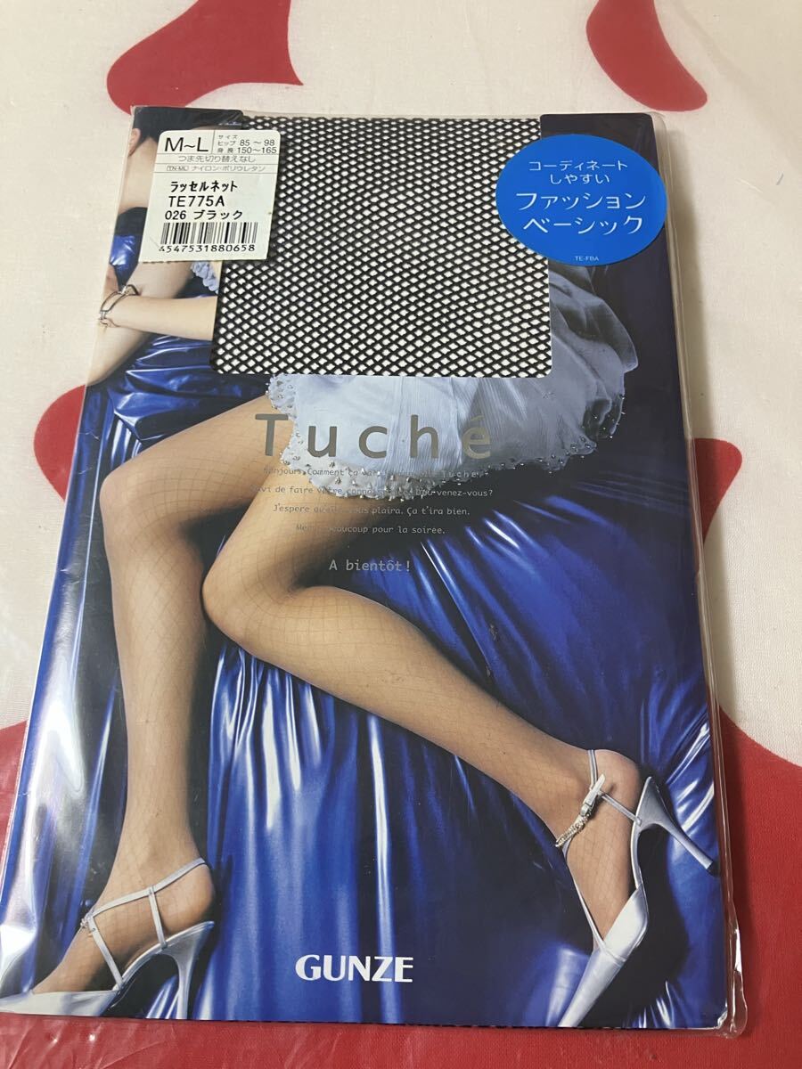 gunze tuche ラッセルネット ブラック パンティストッキング グンゼ パンスト 柄 デザイン pantystocking トゥシェ 模様 編み 網 黒 タイツ拍卖