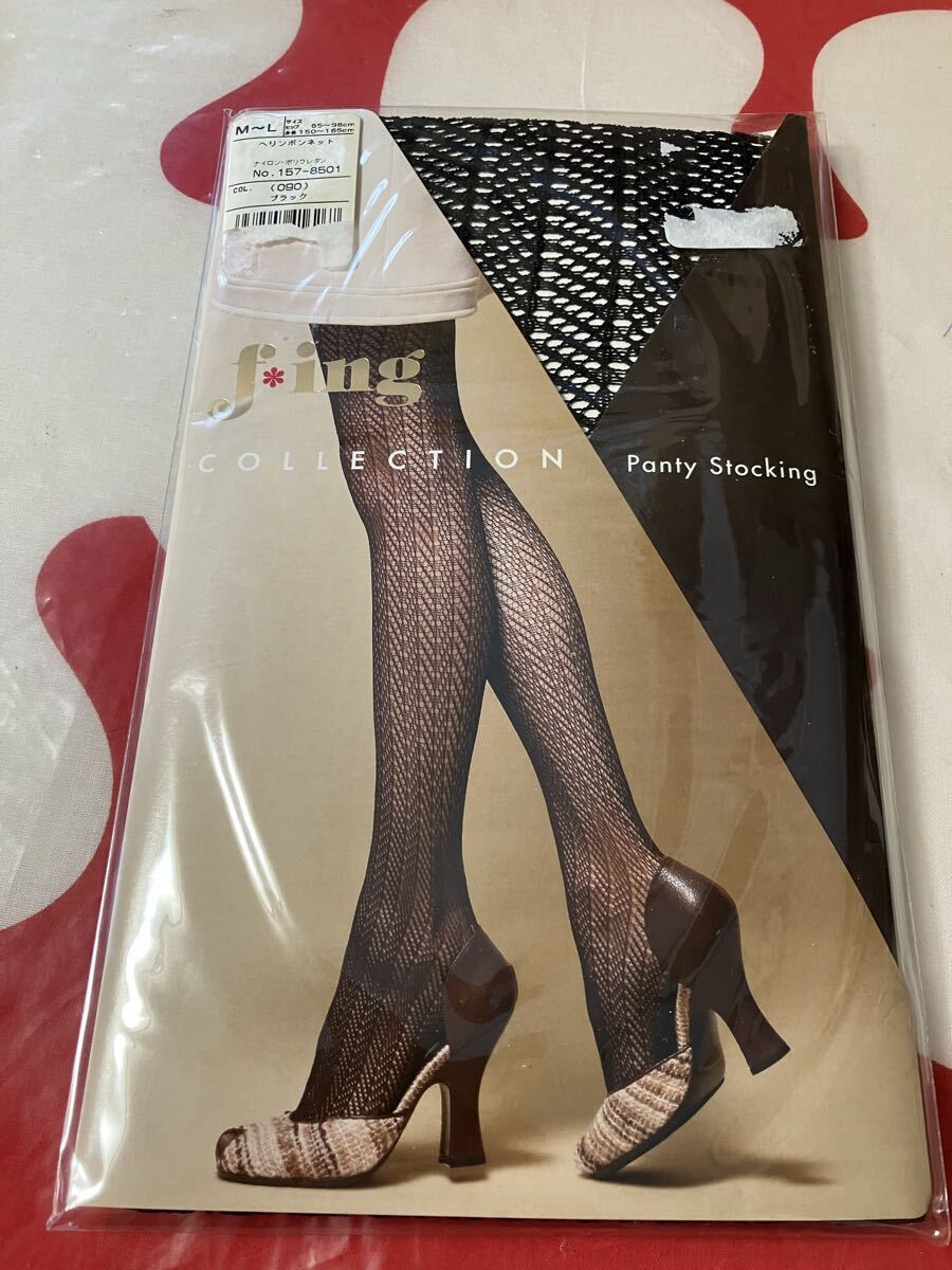 fukuske f *ing collection panty stocking ヘリンボンネット ブラック 網 編み 黒 柄 デザイン パンティストッキング 福助 パンスト拍卖
