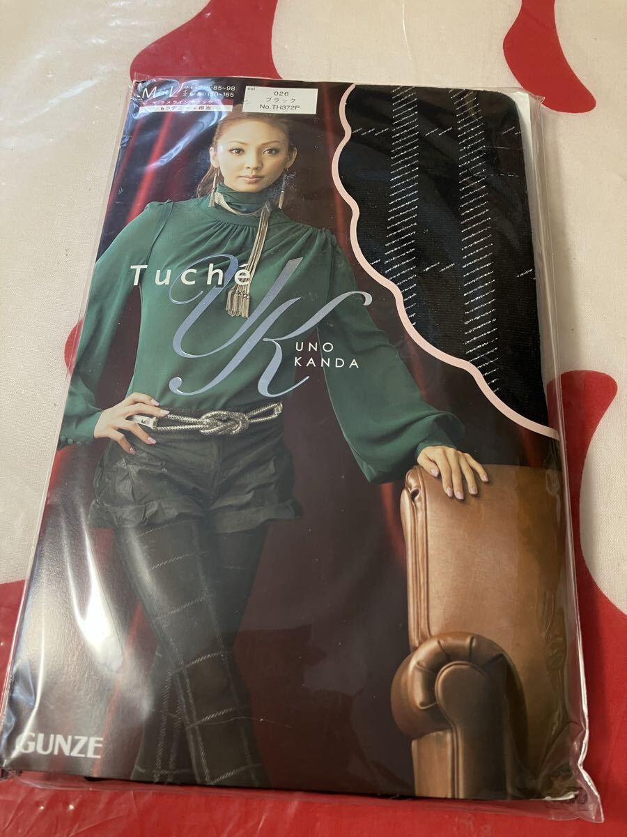 袋破れ gunze tuche ラメラインチェック 60デニール タイツ ブラック 柄 デザイン 模様 グンゼ トゥシェ tights M-L ラメ 神田うの uk 拍卖