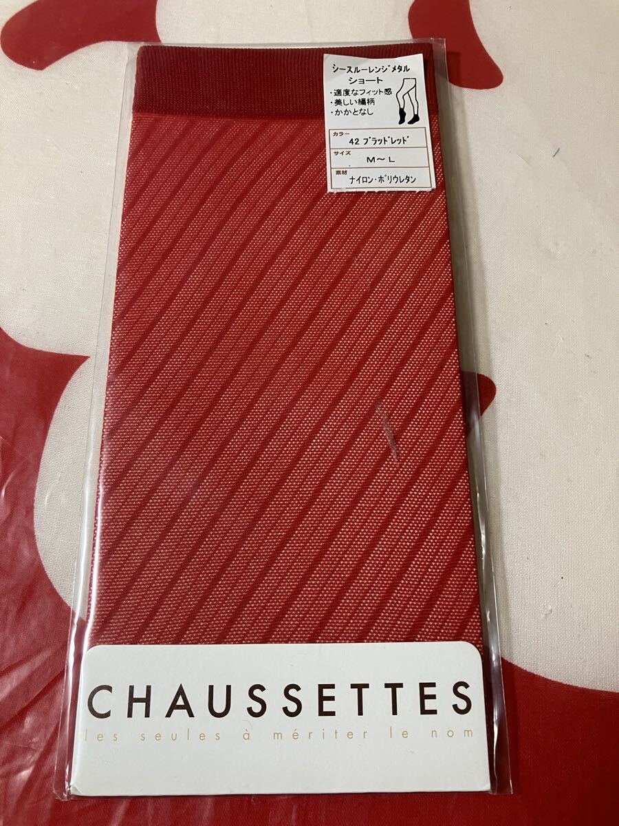 ダン chaussettes シースルー レジメンタル ショート ストッキング ブラッドレッド M-L 編柄 デザイン 模様 赤 short stocking 日本製拍卖