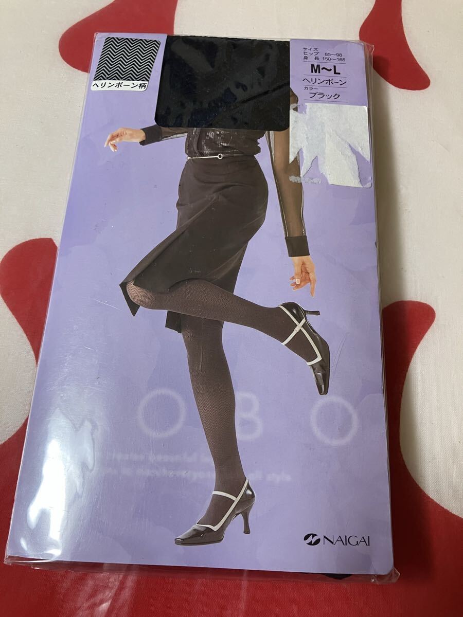 NAIGAI mobo ヘリンボーン柄 M-L ブラック タイツ パンティストッキング パンスト panty stocking tights 黒 ナイガイ デザイン 模様拍卖