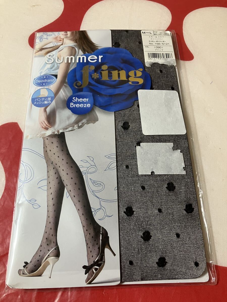 fukuske f *ing summer sheer breeze スモールフラワー ブラック パンティストッキング 夏 福助 パンスト panty stocking 黒 M-L 柄 涼しい拍卖