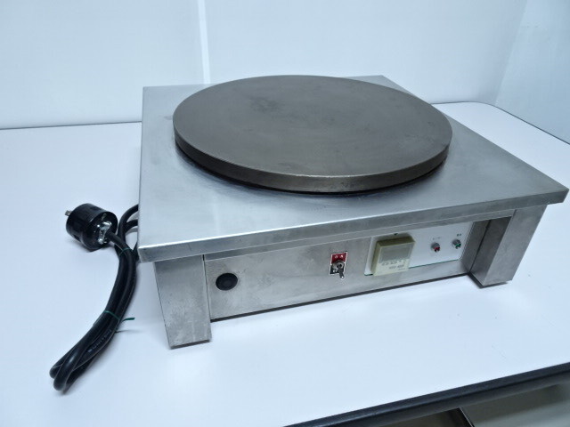 送料無料 電気クレープ焼器 3相200V W500D500H200 焼き面41cm 動作品 業務用 中古 厨房 飲食店 クレープ機 拍卖