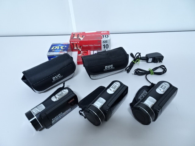 DV DVC デジタルビデオカメラ 3台セット バッテリー SDカード付 DVカセット 未使用品 16本 まとめて デジカメ拍卖
