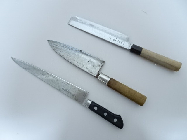 包丁 3本セット 正本 総本店製 他 薄刃包丁 約38cm/出刃 約32cm/牛刀 約37cm 中古 現状品拍卖