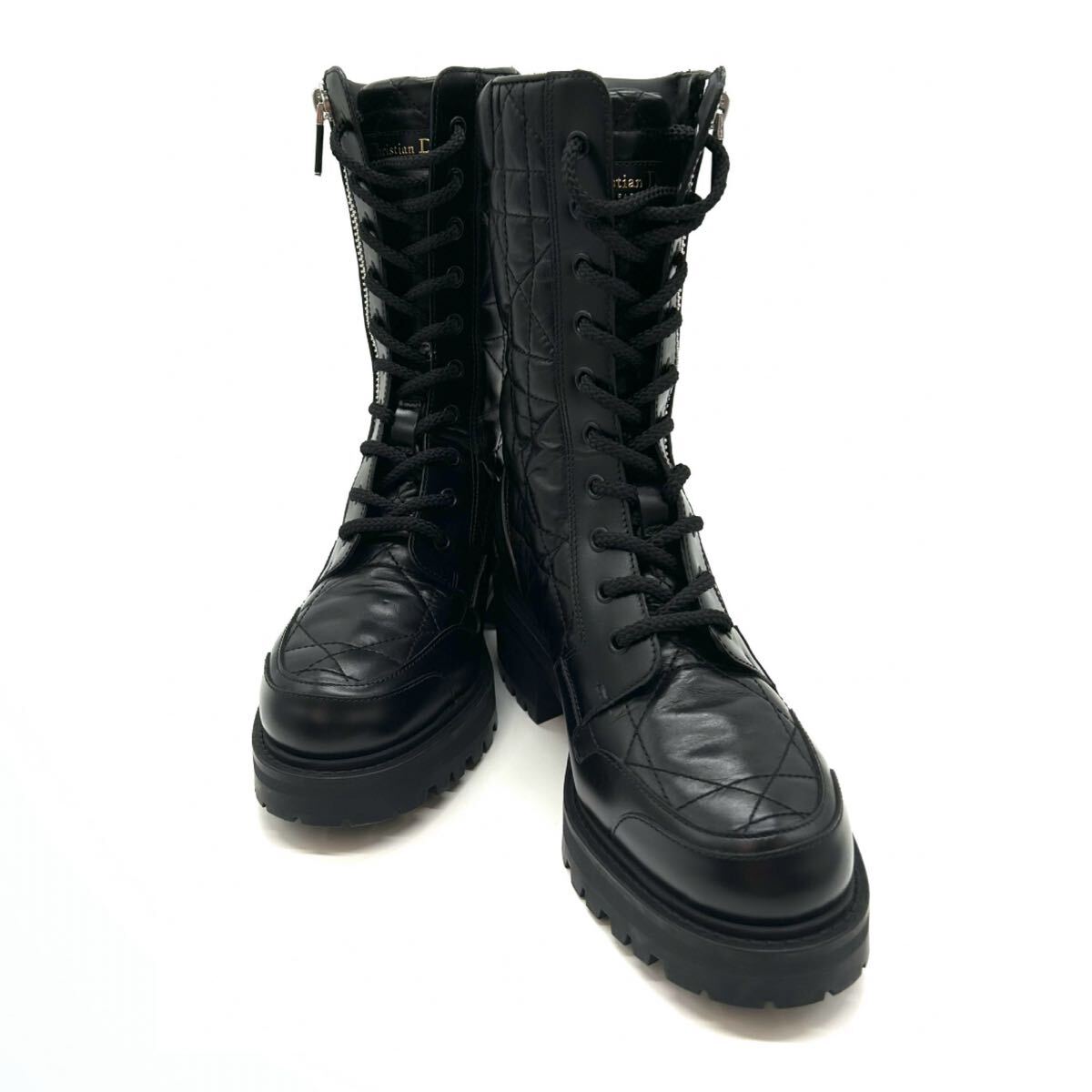 クリスチャンディオール Christian Dior D-LEADER カナージュ レザー ブーツ レディース ブラック 靴 レディース 37 拍卖