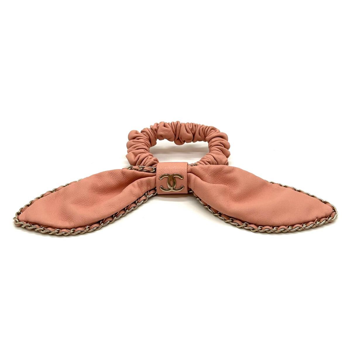 CHANEL シャネル ココマーク ヘアゴム A22S ピンク レザー チェーン シュシュ レディース ヘアアクセサリー 2022年 リボン拍卖