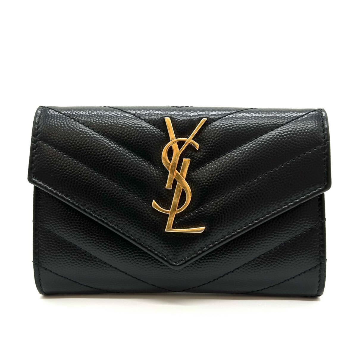 SAINT LAURENT サンローラン YSL カードケース レザー カサンドラ フラップウォレット ブラック 414404 レディース 拍卖
