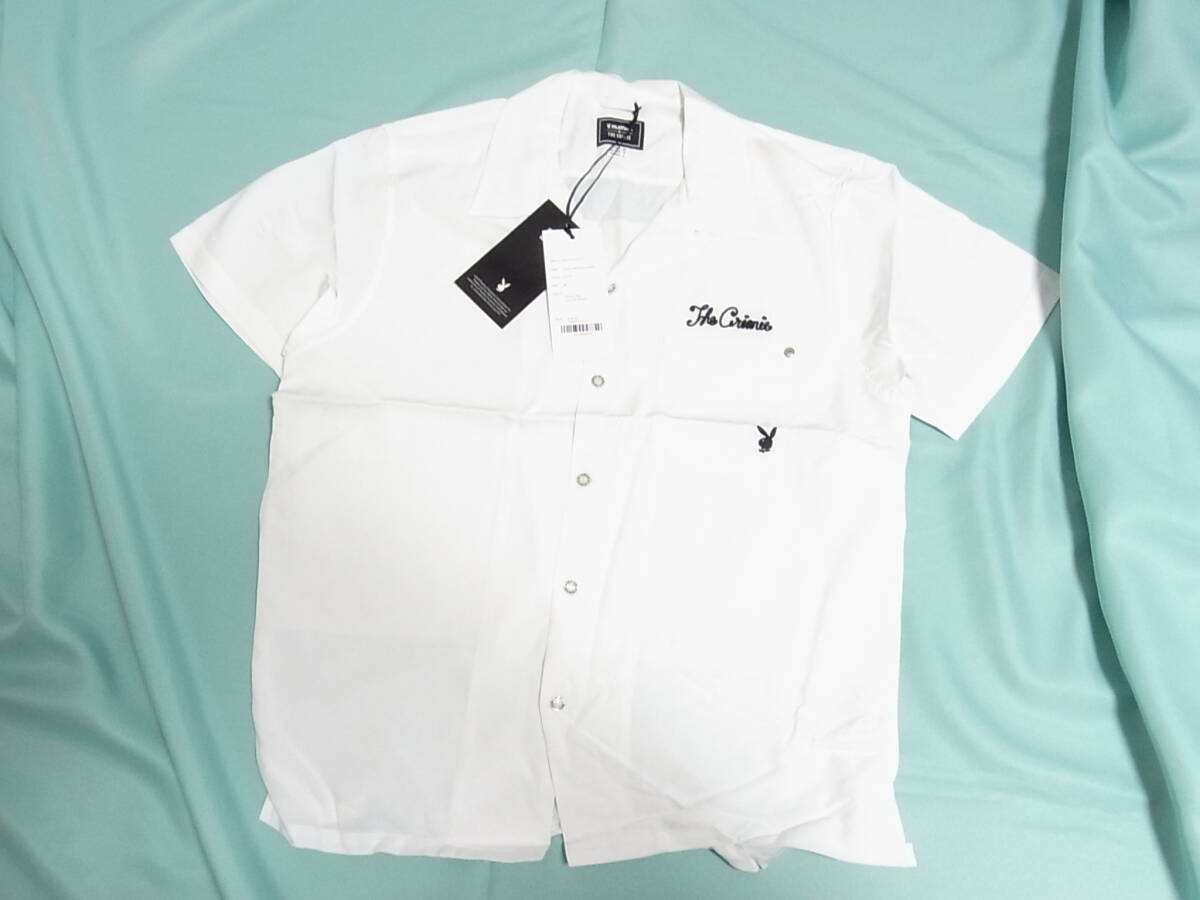 < 新品未使用 コラボ PLAYBOY by THE CRIMIE プリント 半袖シャツ Mサイズ 白 > プレイボーイ ブランド クライミー レーヨン拍卖