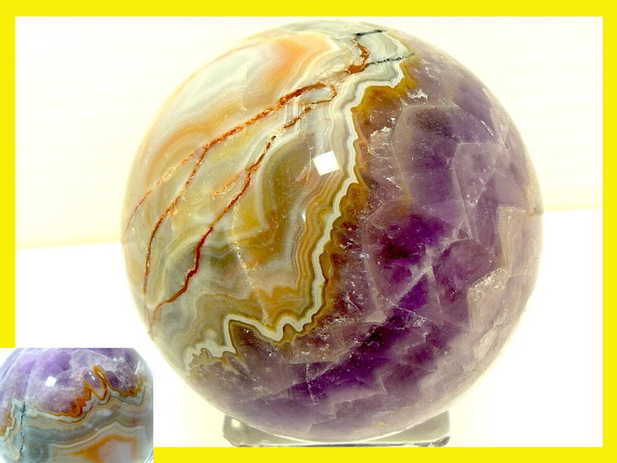 メキシカン クレイジー アゲート スフィア 丸玉 虹 アートスティック パープル濃淡 癒し ヒーリング アメジスト 魔除け 天然石 レア_U2拍卖