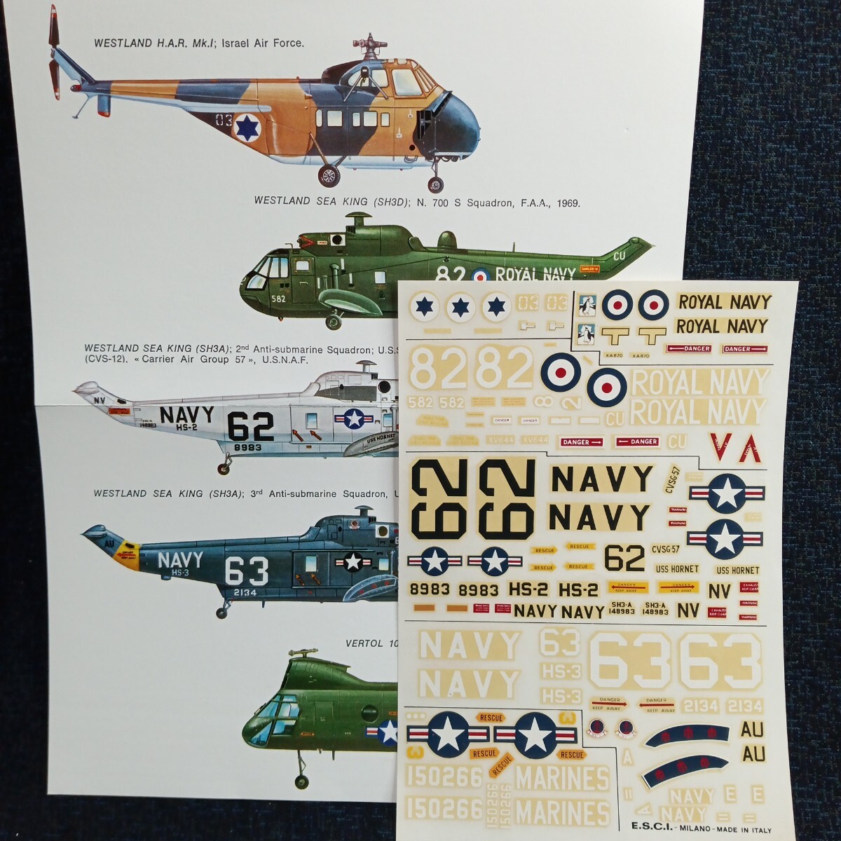 ■〒140円 S-55/S-61(SH-3)シーキング/V-107-Ⅱバートル用デカール(伊エッシー本国生産品)未使用(管032) 拍卖