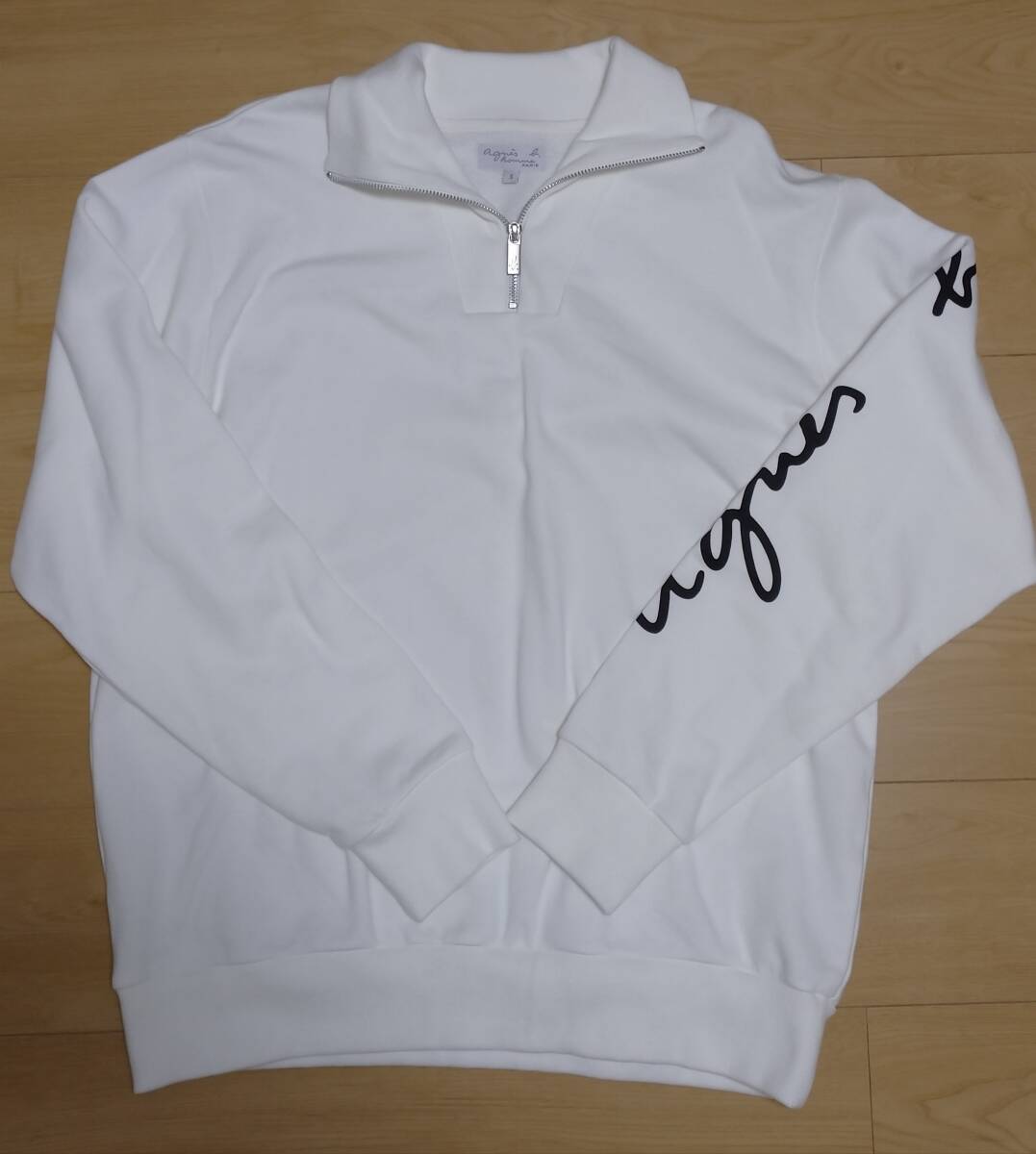 agnes b. トレーナー ホワイト 長袖 サイズ3 アニエスベー 腕ロゴ ハーフジップ 未着用拍卖
