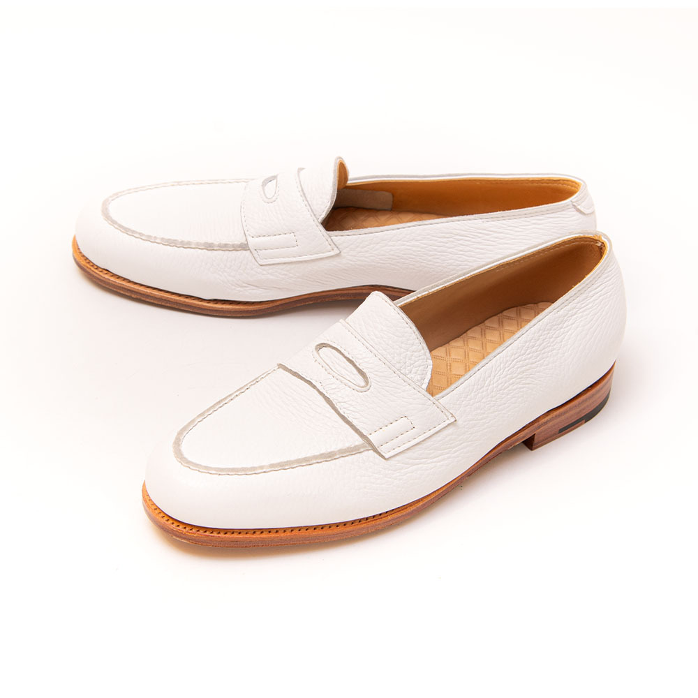 【10992SM】未使用品 ジョンロブ LOPEZ(ロペス)コインローファー ホワイト ディアスキン 廃盤素材 アンラインド サイズ6.5E JOHN LOBB拍卖