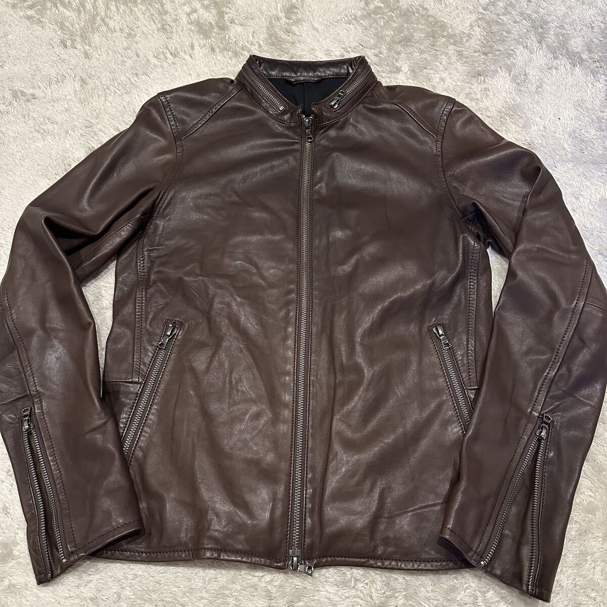 トロトロレザー BEAMS HEART ビームスハート ビームス レザージャケット 本革 羊革 ラムレザー メンズ サイズS ブラウン ライダース拍卖