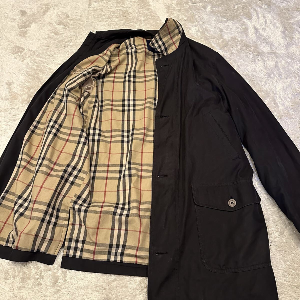 希少 サイズL BURBERRY LONDON バーバリーロンドン バーバリー ジャケット メンズ ステンカラー コート ブルゾン ノバチェック 総柄 黒拍卖