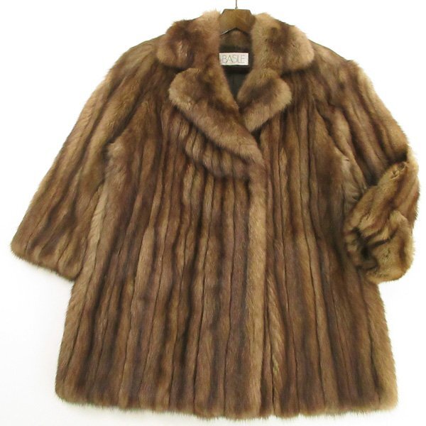 売切り!!★r7fu110318★毛並み綺麗 BASILE ロシアンセーブル オーバーサイズ セミロング デザインコート 着丈91cm XXL程度拍卖