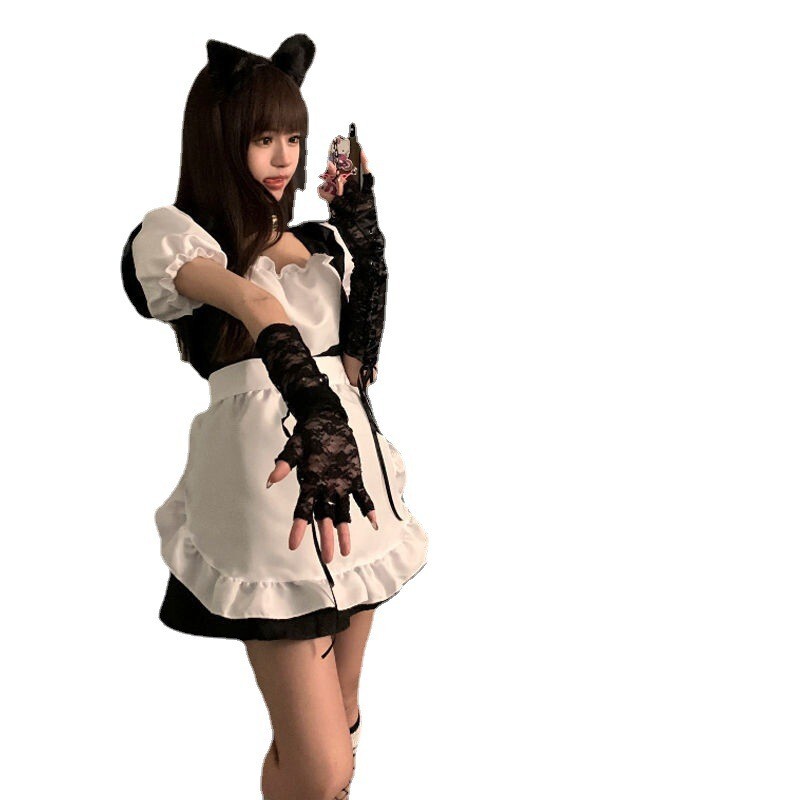 メイド服 猫 コスプレ 衣装 コスチューム かわいい セクシー レース フリル リボン ロリータ バニー M| a13-043-m拍卖