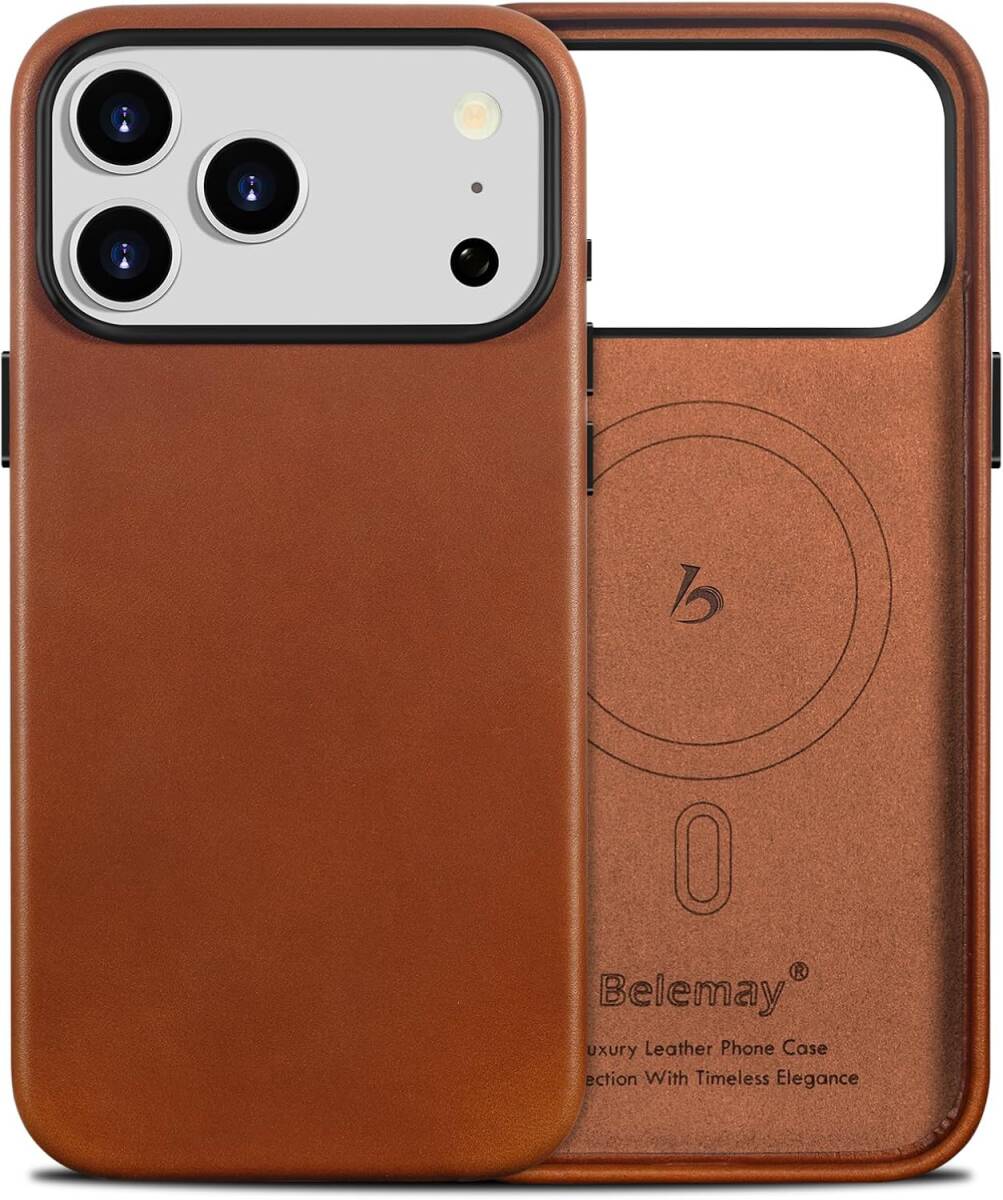 Belemay iPhone 17 Pro Max用 本革ケース MagSafe対応 フルグレインレザー サドルブラウン 拍卖