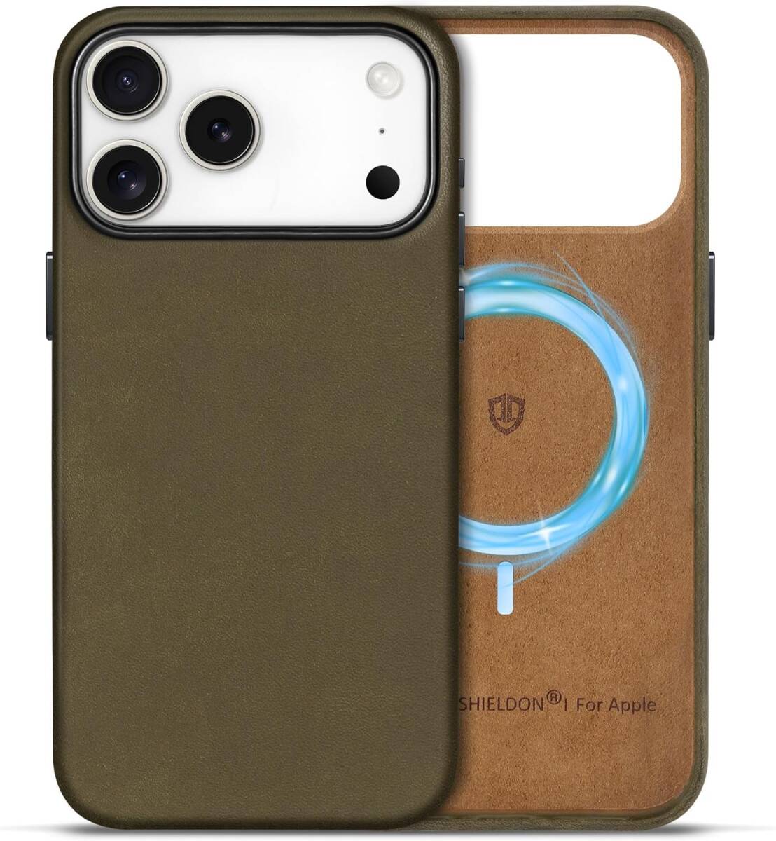 SHIELDON iPhone 17 Pro Max 本革ケース クレイジーホースレザー カーキ MagSafe対応 金属ボタン 衝撃吸収 薄型 ZPK-FM-KHA拍卖