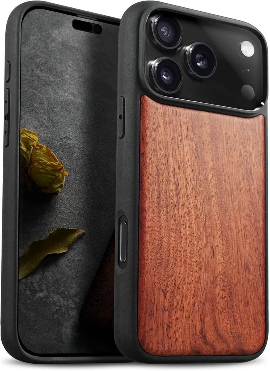 Carveit iPhone 17 Pro Max ケース 【天然木+TPU】ワイヤレス充電対応 カラー:Rosy拍卖