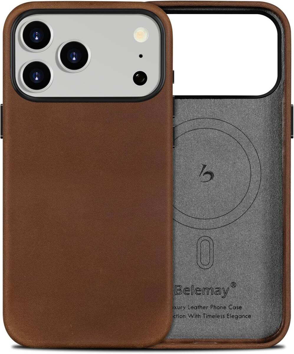 Belemay iPhone 17 Pro Max用 本革ケース MagSafe対応 クレイジーホース調レザー クラシックブラウン 拍卖
