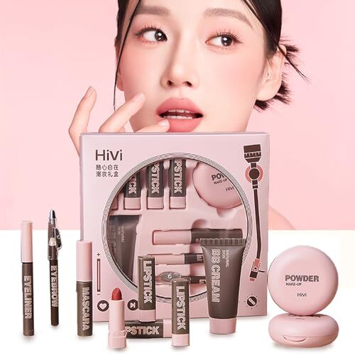 HiViメイクアップセット 化粧品セット 9点入り (ファンデーション×1 ,コンパクトパウダー×1,アイライナー×1, 眉ペン×拍卖