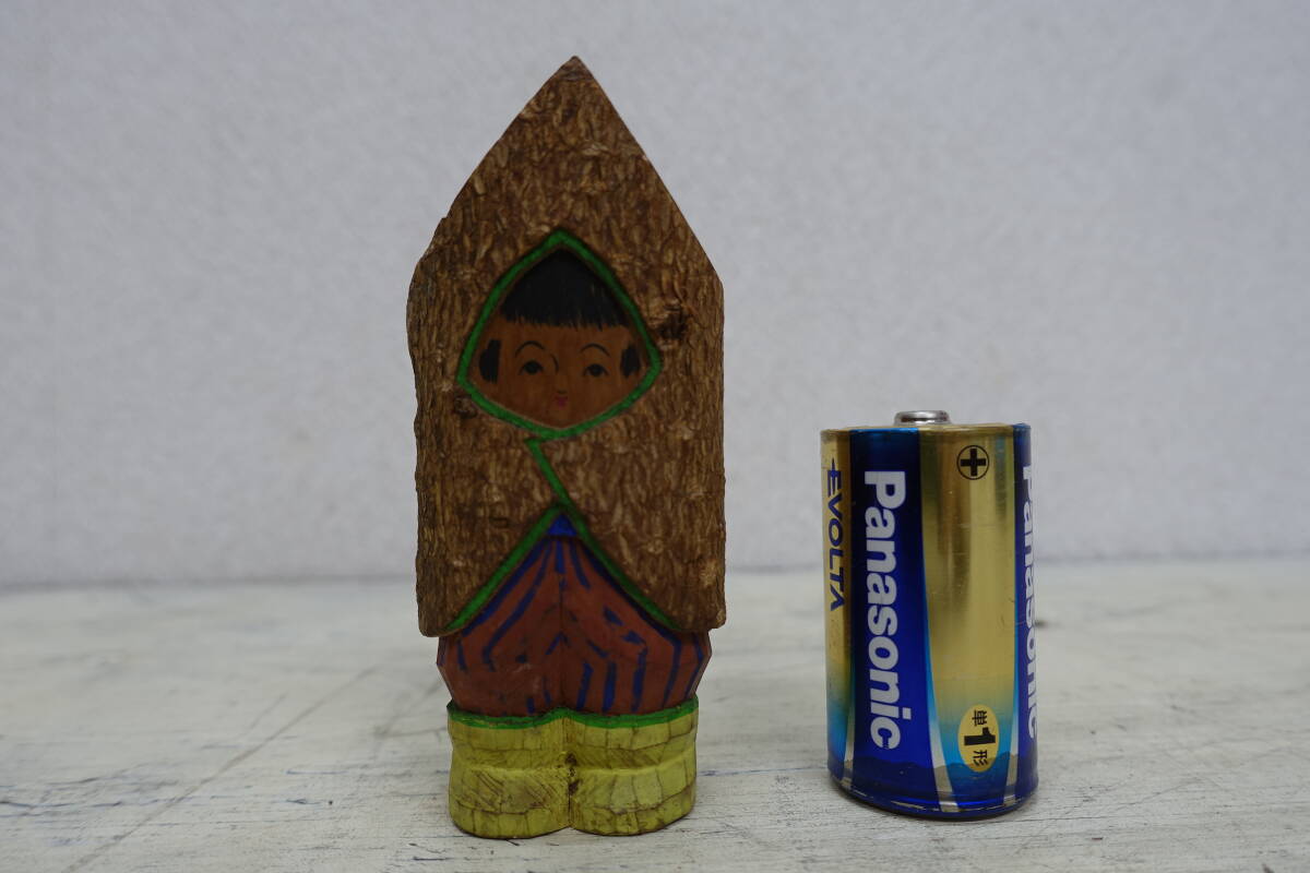 (397)雪ん子 久光作 樅の木っ子 花王 木彫 高さ:約11.5cm 置物 民芸品 郷土玩具拍卖