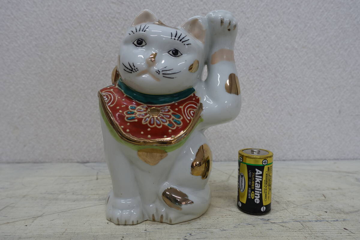 (489)招き猫 九谷焼 金彩 陶器 開運 招福 縁起物 幸運 置物 レトロ拍卖