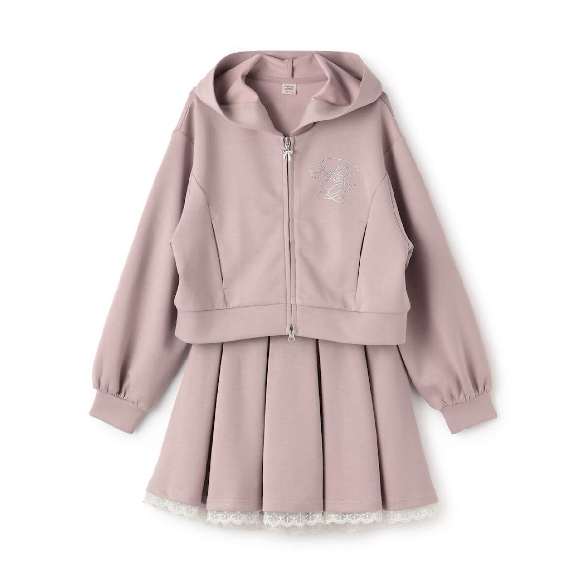 メゾピアノ新品タグ付きキラキラロゴジップパーカ&トリムレーススカパンセットアップ140拍卖