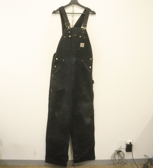a951 2000年代製 カーハート オーバーオール USA製■00s 表記W32L34 黒 サロペット ワーク ダック ダブルニー BLK アメカジ ストリート拍卖