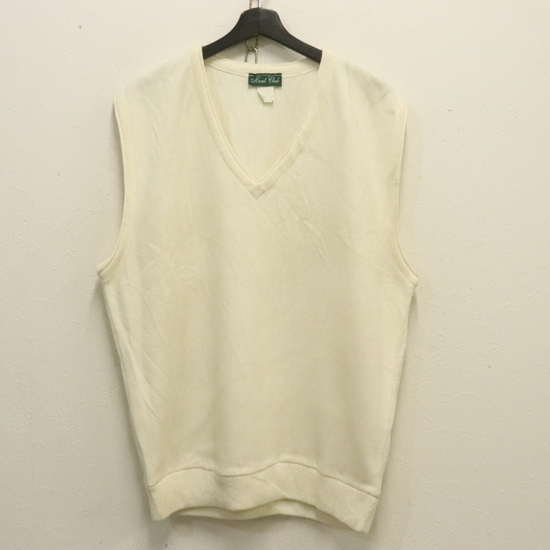 i639 80sビンテージ HuntClub アクリルニットベスト■1980年代製 約Lサイズ アイボリー Vネック 無地 アメカジ ストリート 古着 古着卸 70s拍卖