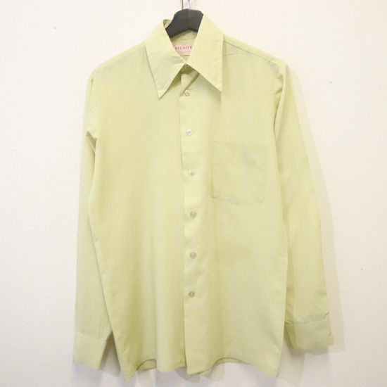 n963 70sビンテージ HICKOK 長袖シャツ 無地■1970年代製 表記Sサイズ 古着 アメカジ ストリート 80s 90s 激安 古着卸 イエロー グリーン拍卖